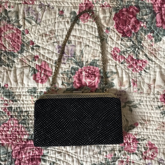 Gorgeous Art Deco Black Vintage Velvet Clutch  / Evening Purse With Gold Chain - Picture 9 of 9